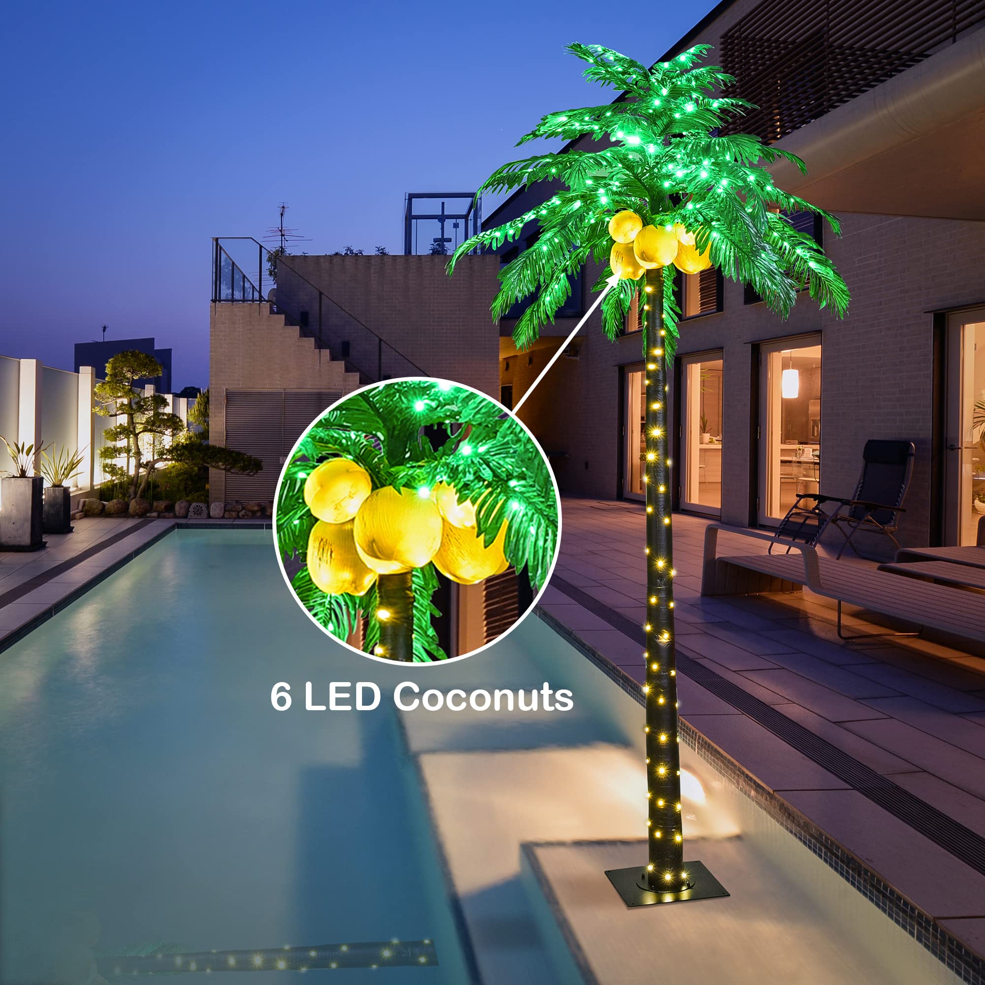 9FT Lighted Artificial Palm Tree With 368 Warm White LEDs - Indoor/Outdoor Decoration For Patio, Pool, Tiki Bar, Summer & Christmas - View #3