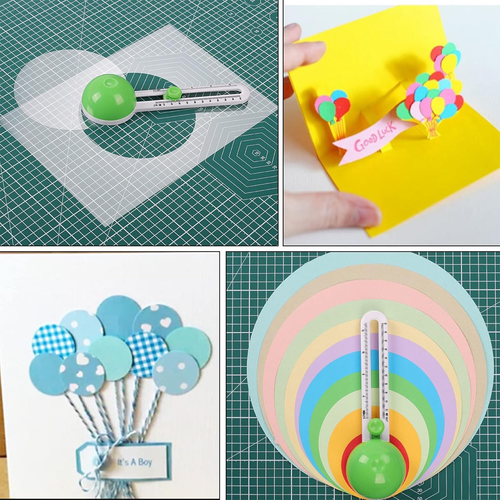 Cutter Circulaire Réglable 10-32 cm - Coupe-Cercle Rotatif avec Lames Remplaçables pour Loisirs Créatifs, Scrapbooking, Cartes 3D, DIY (Vert)