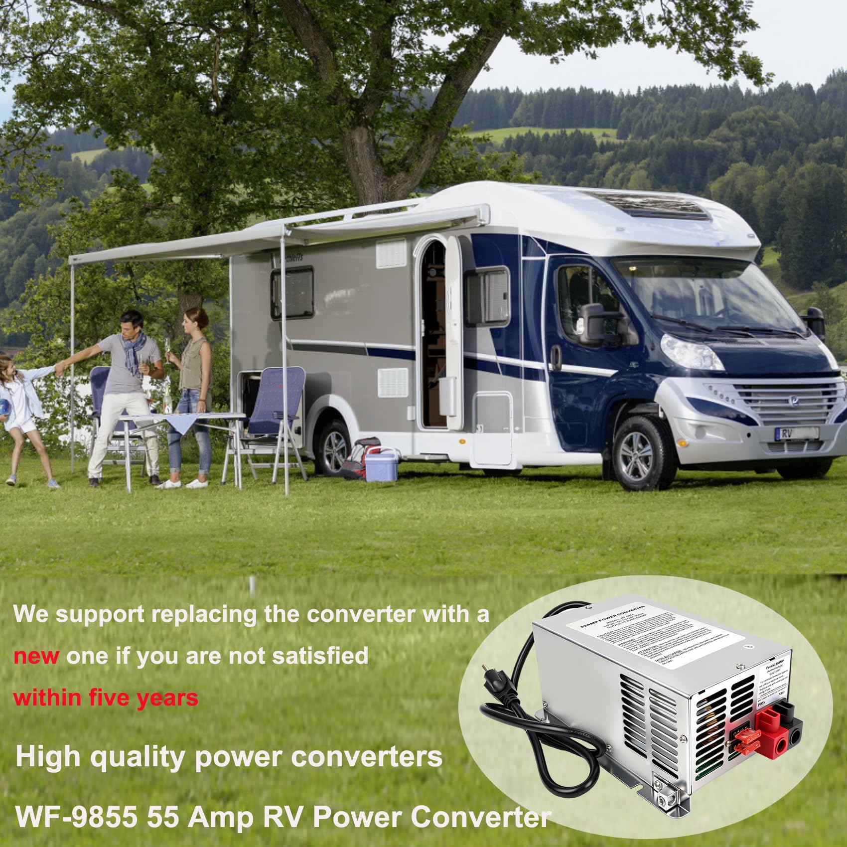WF-9855 - Convertidor de alimentación RV de montaje en cubierta de 55 amperios, repuesto para RV, remolque, cámper, serie 9800