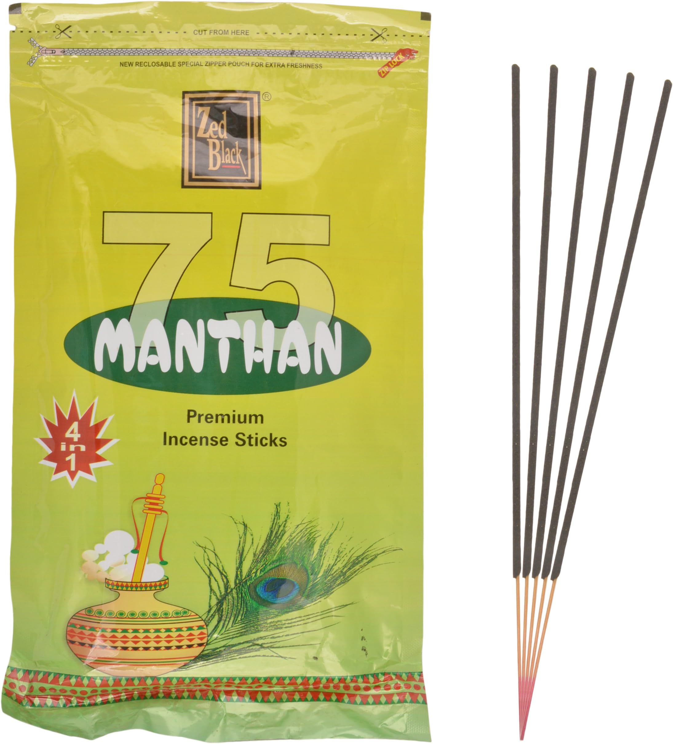 Zed Black Bamboo Manthan Agarbatti (15 cm, 180 g, Black, Pack of 8)