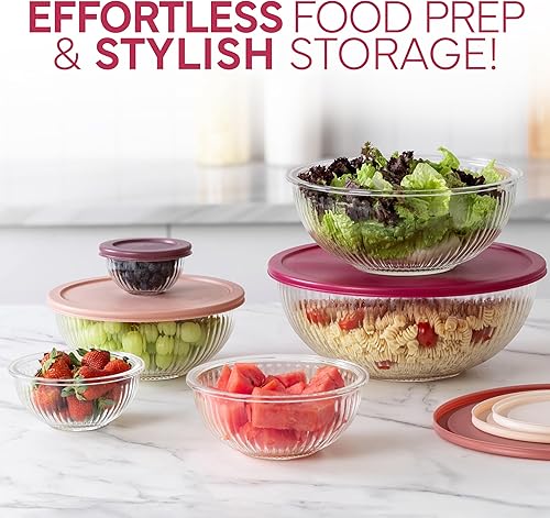 Miniatura 4 de COOK WITH COLOR Juego de 12 cuencos de vidrio para mezclar con tapas, cuencos de vidrio de borosilicato para cocinar, hornear y preparar comidas,