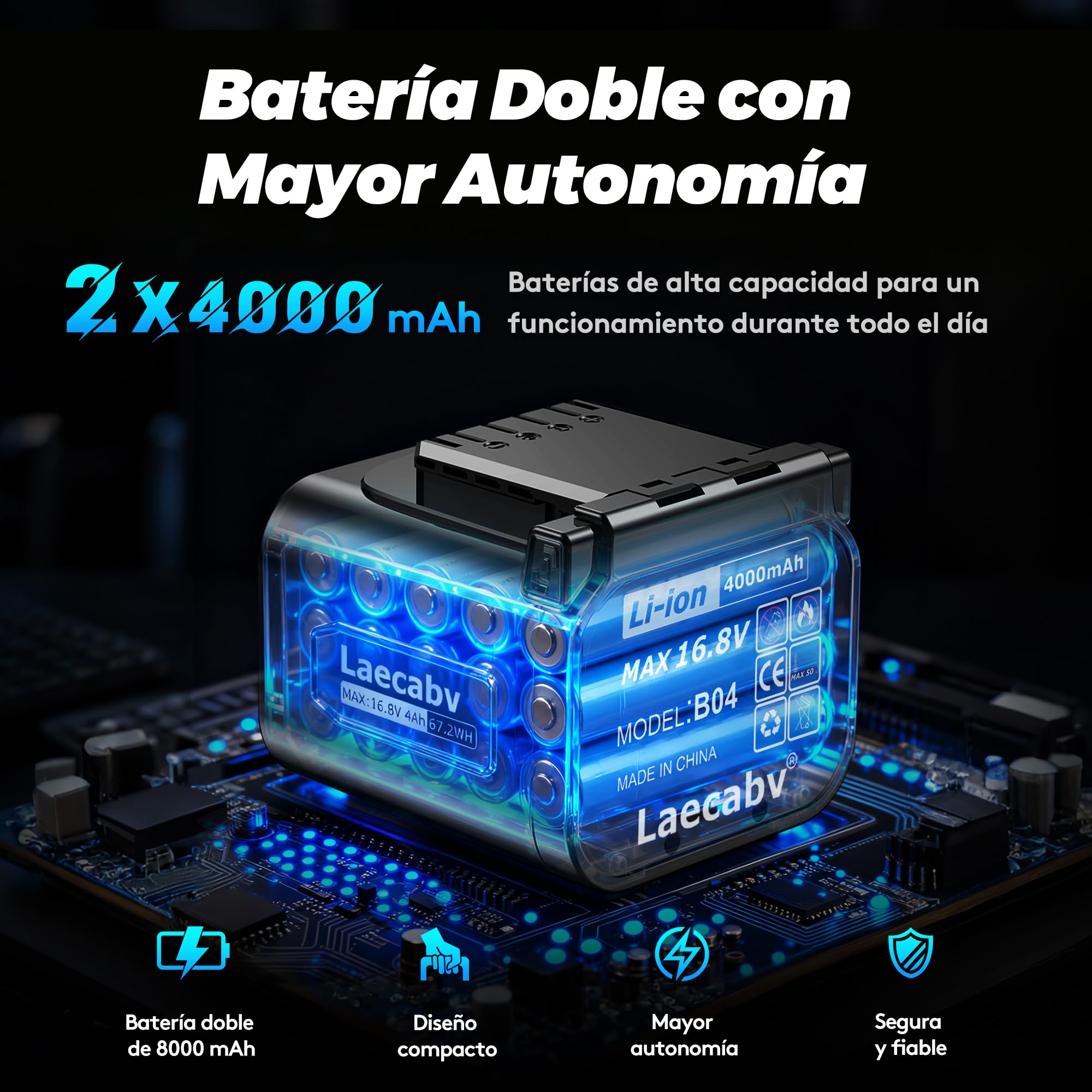 Laecabv mini motosierra eléctrica 6 pulgadas, inalámbrica, para podar, 2 piezas Li-16,8V/4Ah, árbol, jardín (azul)