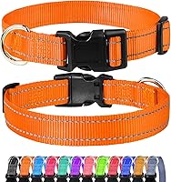 FunTags Reflective Orange Dog Collar - Durable Adjustable Nylon for Small to Large Breeds, Quick-Release Buckle for Safe Walks