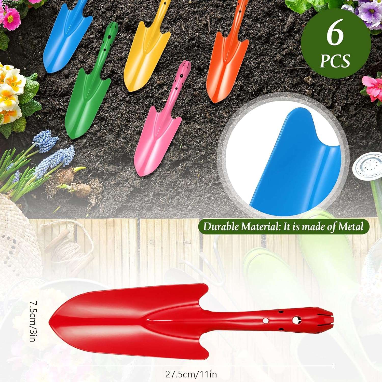 Bunte Mini-Handschaufel aus Metall, zum Umpflanzen von Gartenschaufeln für Blumenerde, Sukkulenten, Kinder, Teenager, Damen, Herren, Geschenk, drinnen und draußen, 6 Farben (36 Stück)