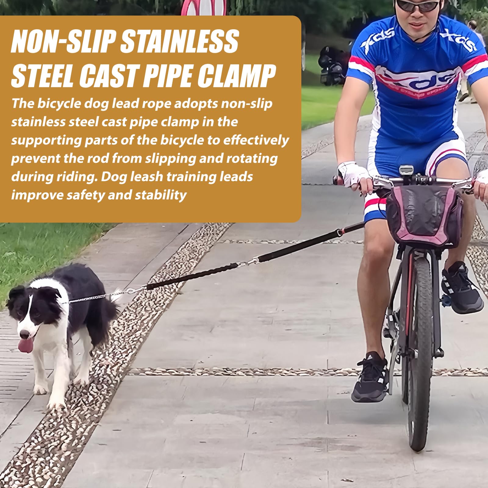 Correa de Bicicleta para Perro Manos Libres Retráctil con Llave Hexagonal y Junta de Goma - Para Entrenamiento