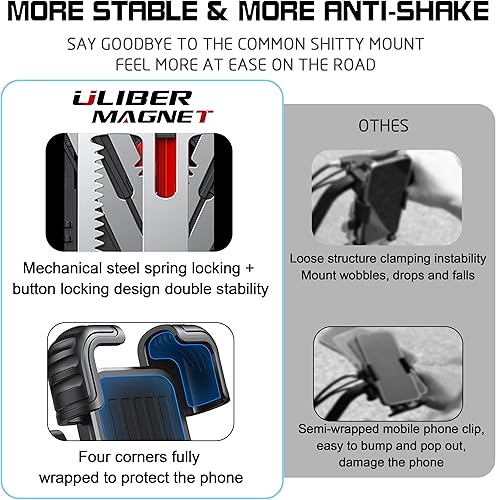 Miniatura 3 de ULIBERMAGNET Soporte magnético para teléfono celular, resistente y ajustable, con bloqueo de seguridad, rotación de 360 antivibración, compatible