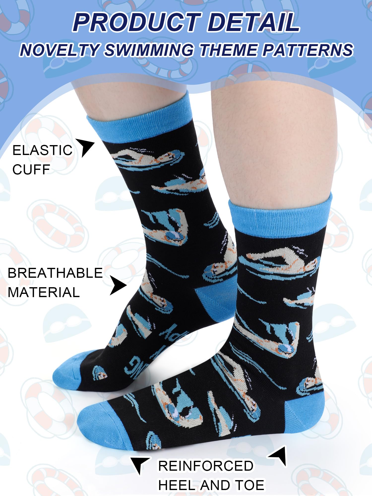6 Pairs Novelty Sports Gifts for Men Cotton Crew Socks Father Gift for Wrestling Swim Fencing Boxing Dive Lover