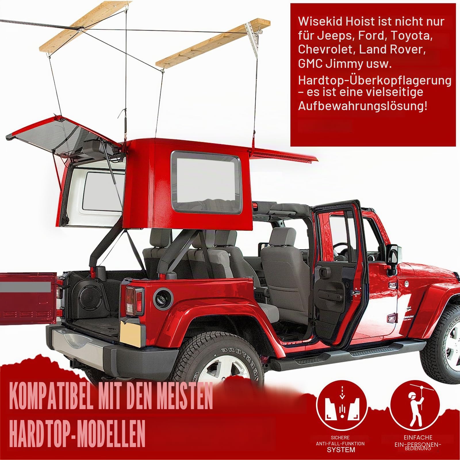 Hardtop-Abnehm-Lift für Jeep Wrangler JL/JK und Ford, Garagen-Hebesystem mit Absturzsicherung, für 3 m Decken