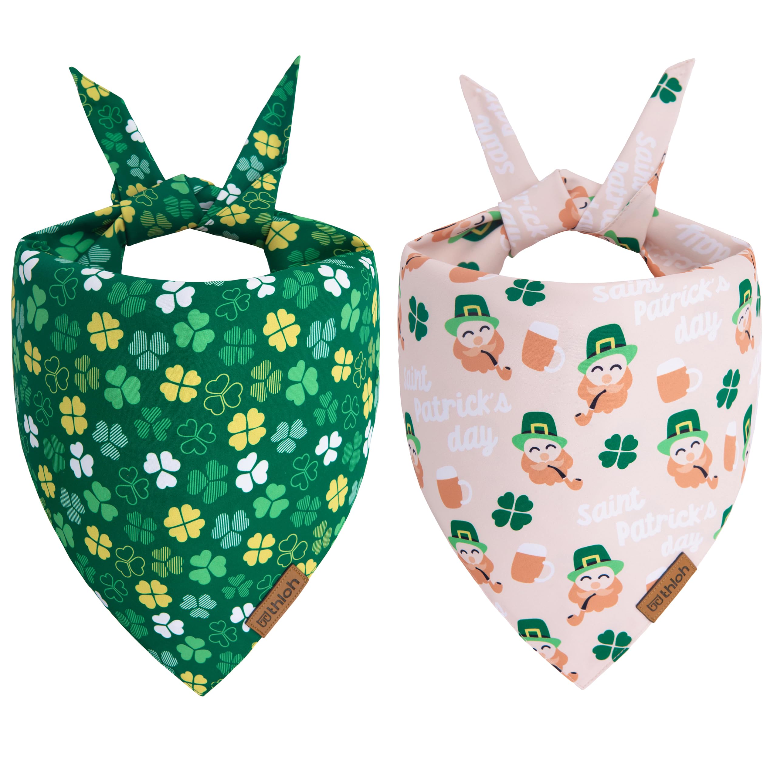 THLOH St. Patrick's Day Dog Bandana - 2 Pack Triangle Shamrock Dog Bandanas for Boys & Girls, Reversible Leprechaun Pet Scarf, Premium Durable Fabric,