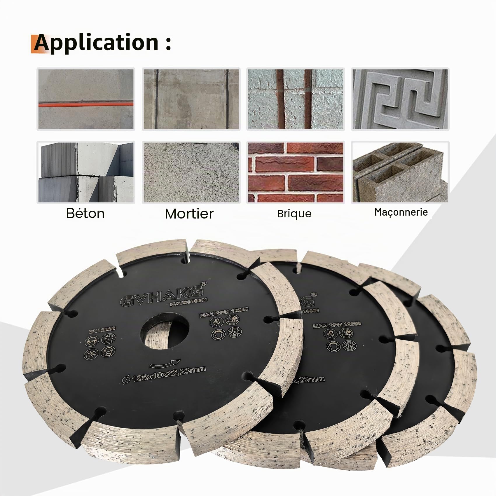 Disque de fraisage diamanté 125 mm, fraise à joints 10 mm pour béton, mortier, brique, maçonnerie et plâtre (125 x 10 x 22,23 mm)