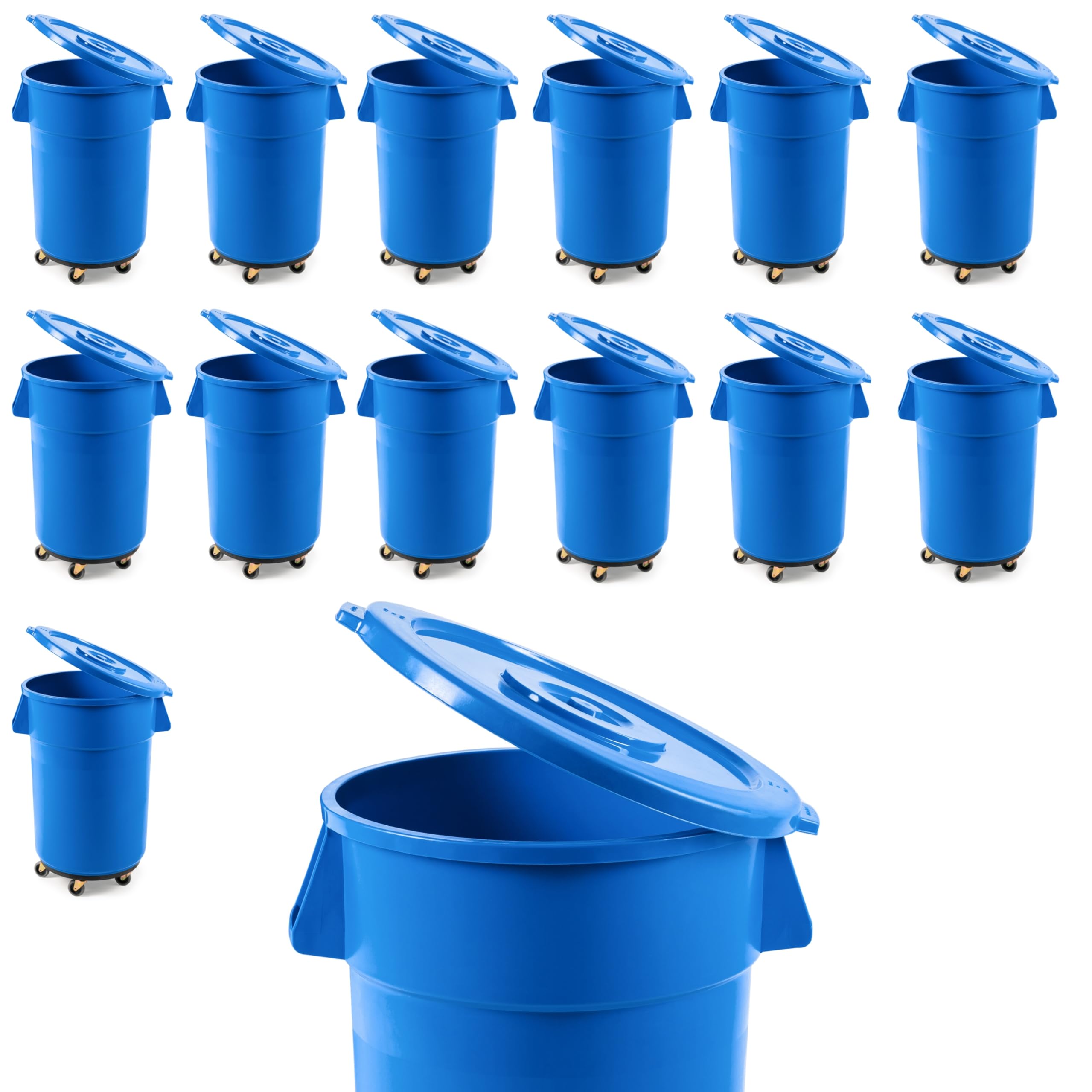 PRO Family 15 Pack 44 Gallon Blue Round Commercial Trash Can with Lid Ingredient Bin Recycling Bin Kitchen