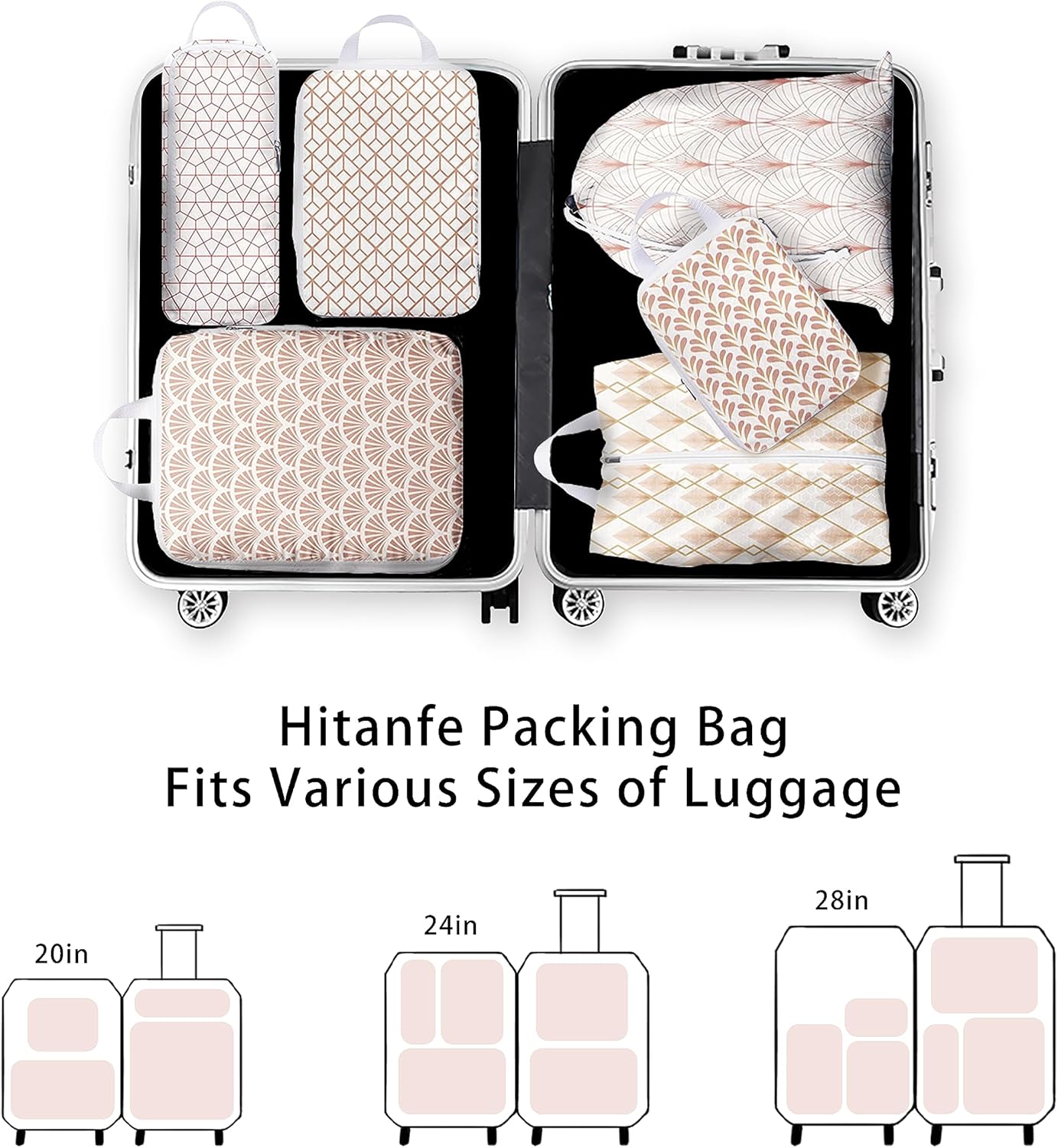 6 Pcs Compression Packing Cubes, Packing Cubes for Travel, Waterproof Luggage Organizer Bags Set, Cute Packaging Cubes for Women Kids Backpack Carry-Ons - Image 4