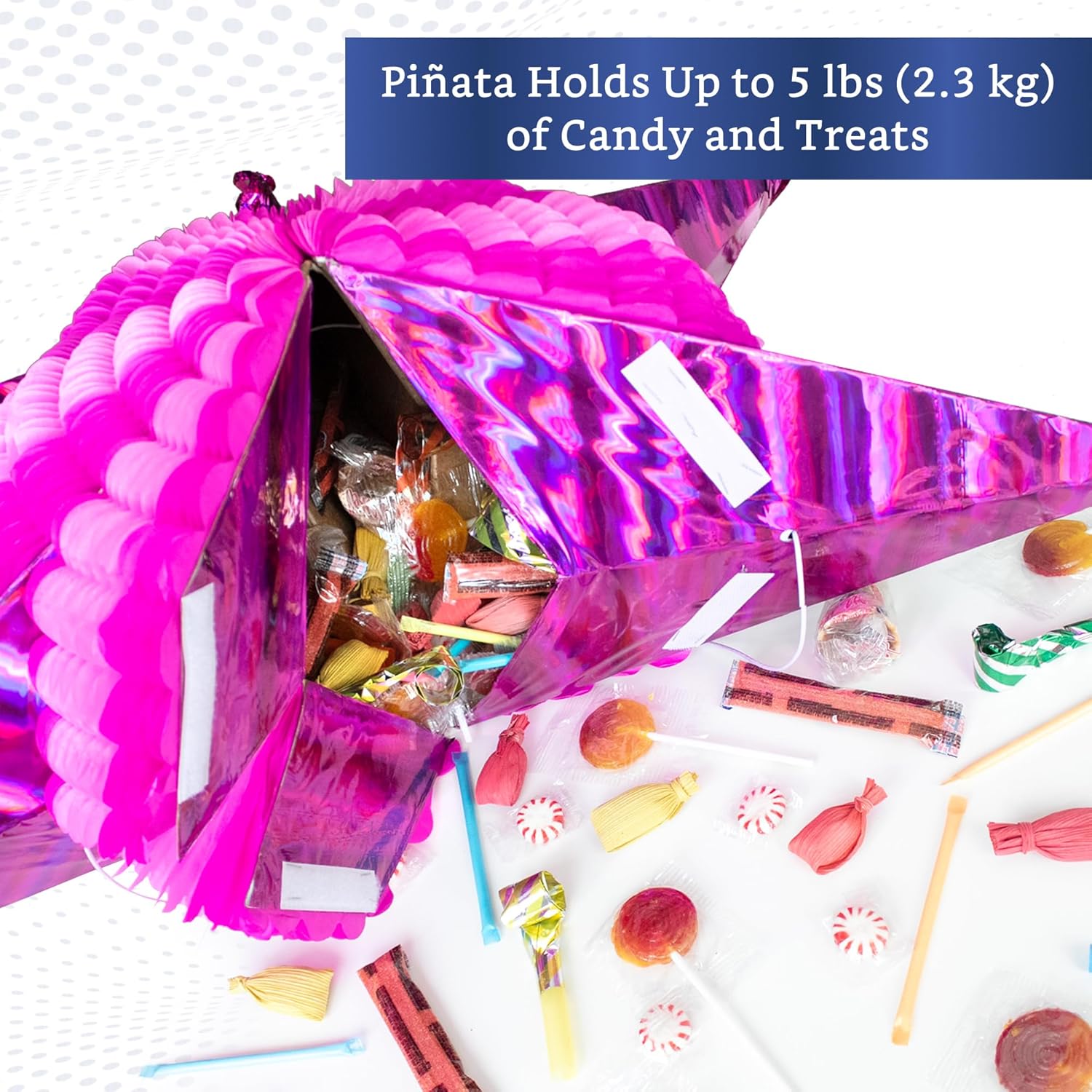 Pink Mexican Piñata (Large 32 inches) - Authentic Handmade Foldable Large Pinata for Birthday Party - All Pink Star Pinata - Piñatas para Cumpleaños - Fiesta Piniata - Cinco de Mayo Pinatas