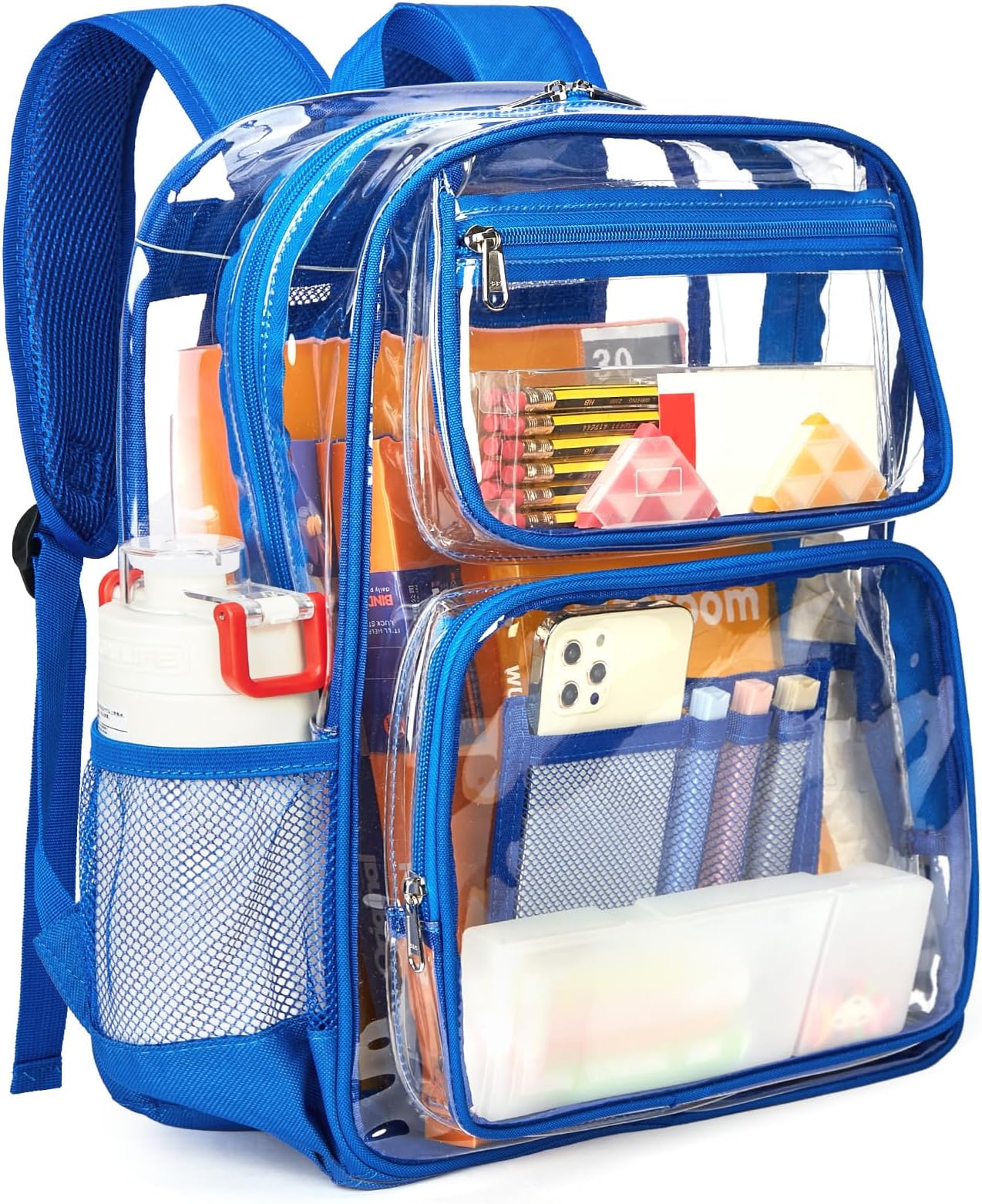 Clear Backpack Heavy Duty - Large See Through Bookbag for Boys, Transparent Backpacks for School, College, Work, Travel - Blue
