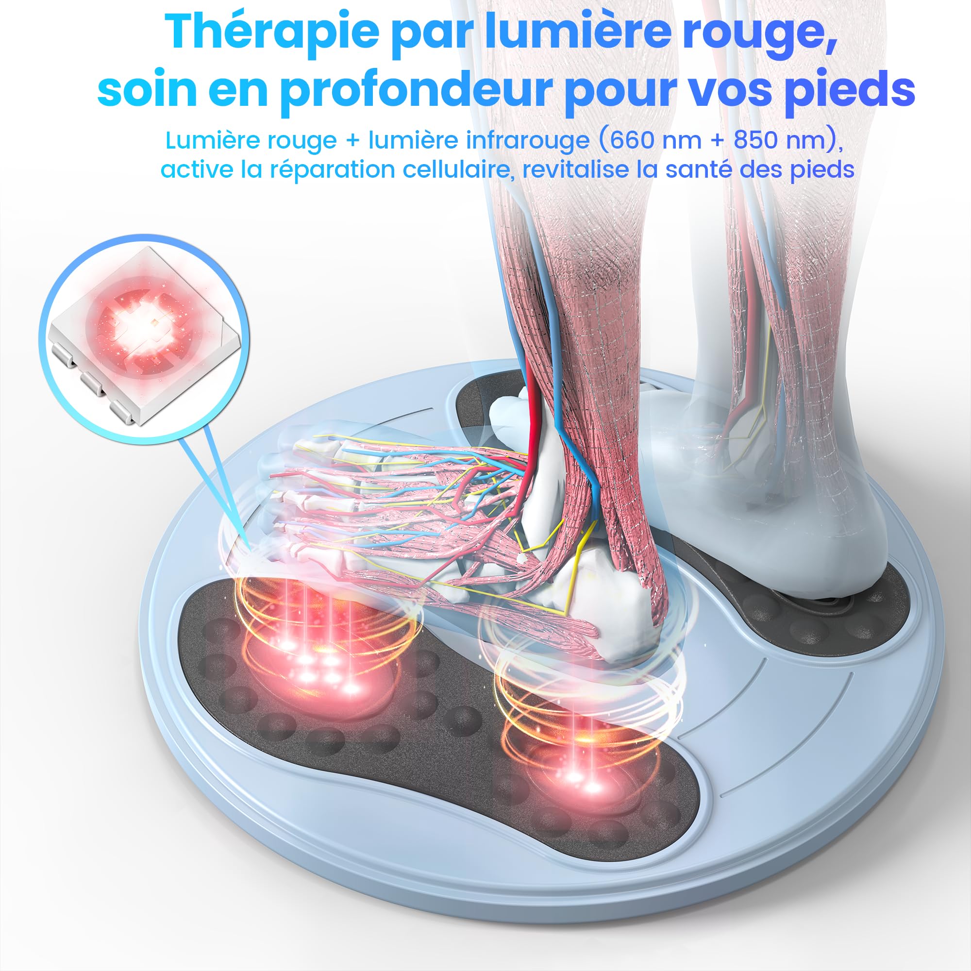 Stimulateur Circulatoire Rechargeable, Circulation Sanguine Jambes, Thérapie par lumière rouge + EMS + TENS, Double effet stimulant sur la circulation sanguine et apaisant sur la douleur