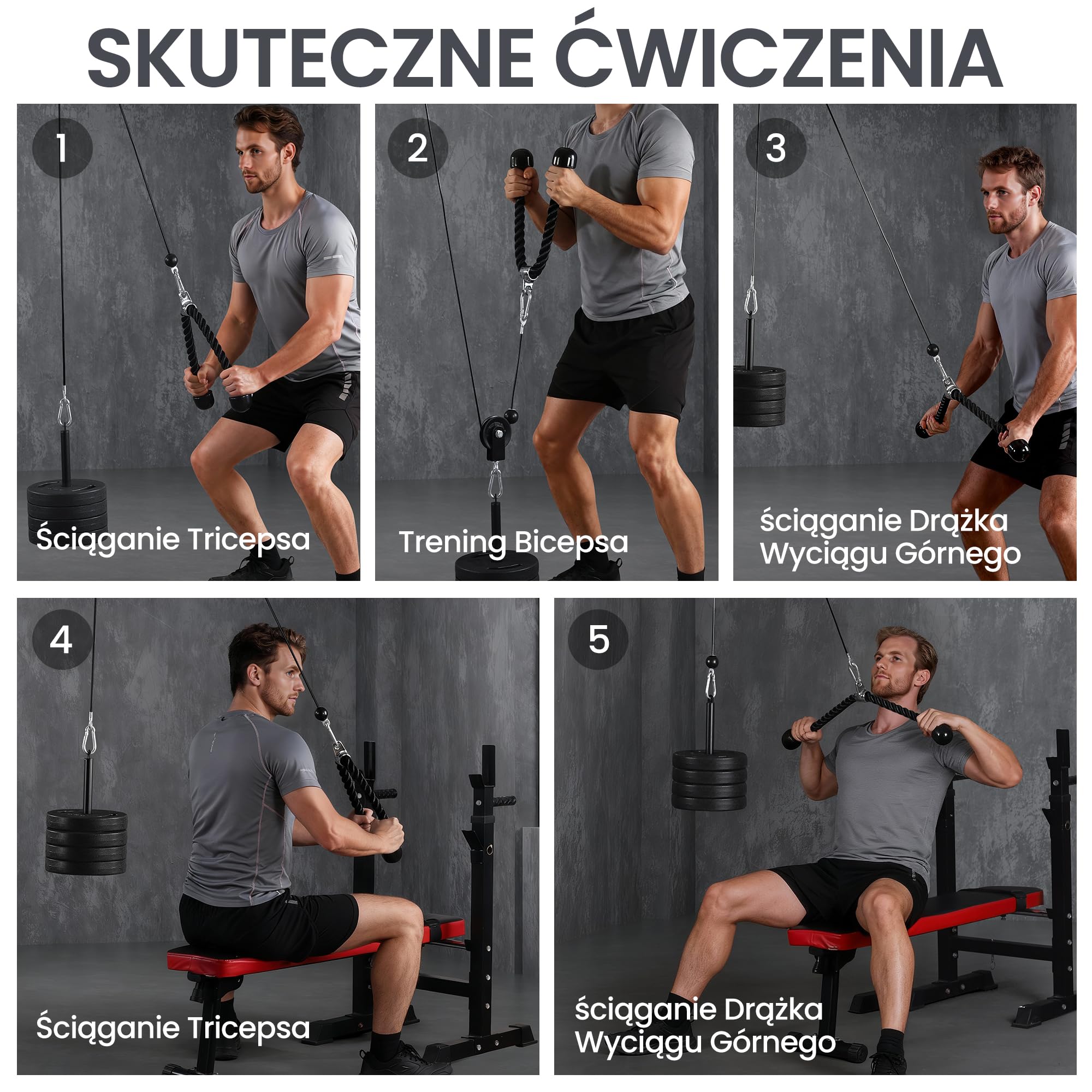 Ultrasport Wyciąg Linowy do Ćwiczeń Urządzenie do Latzugu i Tricepsów do Domu System Linkowy, Stacja Siłowa z Wyciągiem, Wieża Kablowa, Pulley System, Lat Pulldown