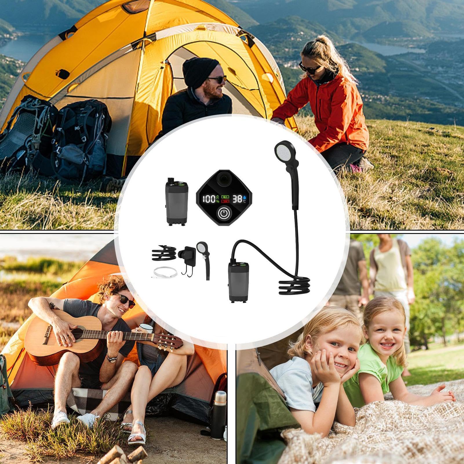 Doccia Portatile Ricaricabile, 3 Modalità Spray, Impermeabile, Pompa da | Doccia da Esterno con Display LED Portatile, per Spiaggia, Camper, Escursioni, Lavaggio Auto,