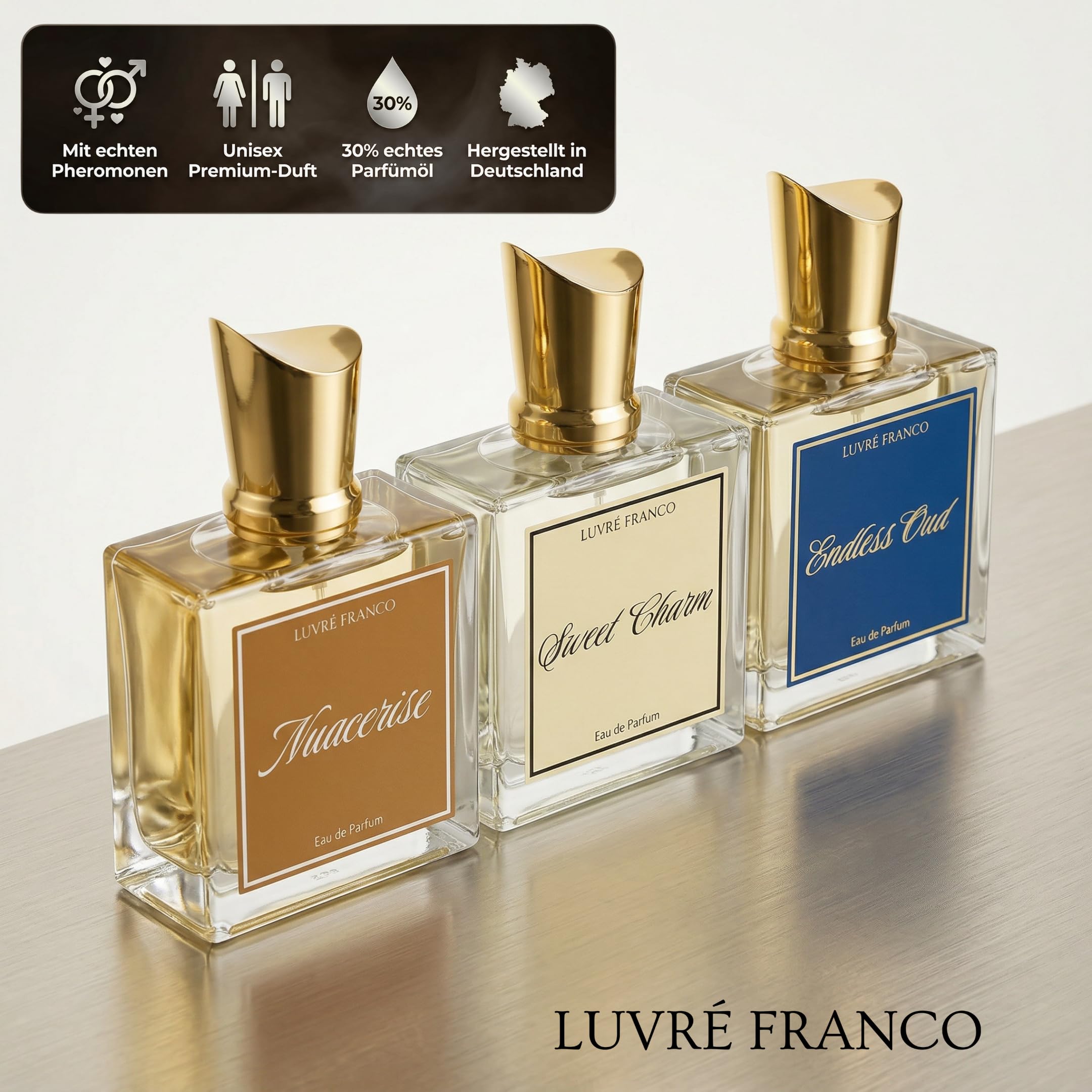 Nuacerise - Unisex Eau de Parfum - LUVRÉ FRANCO - mit Pheromonen - fruchtig edeler Duft - 50ml - sehr attraktiv und anziehend - Kirsche, Rose, Zimt und Sandelholz - langanhaltender Duft
