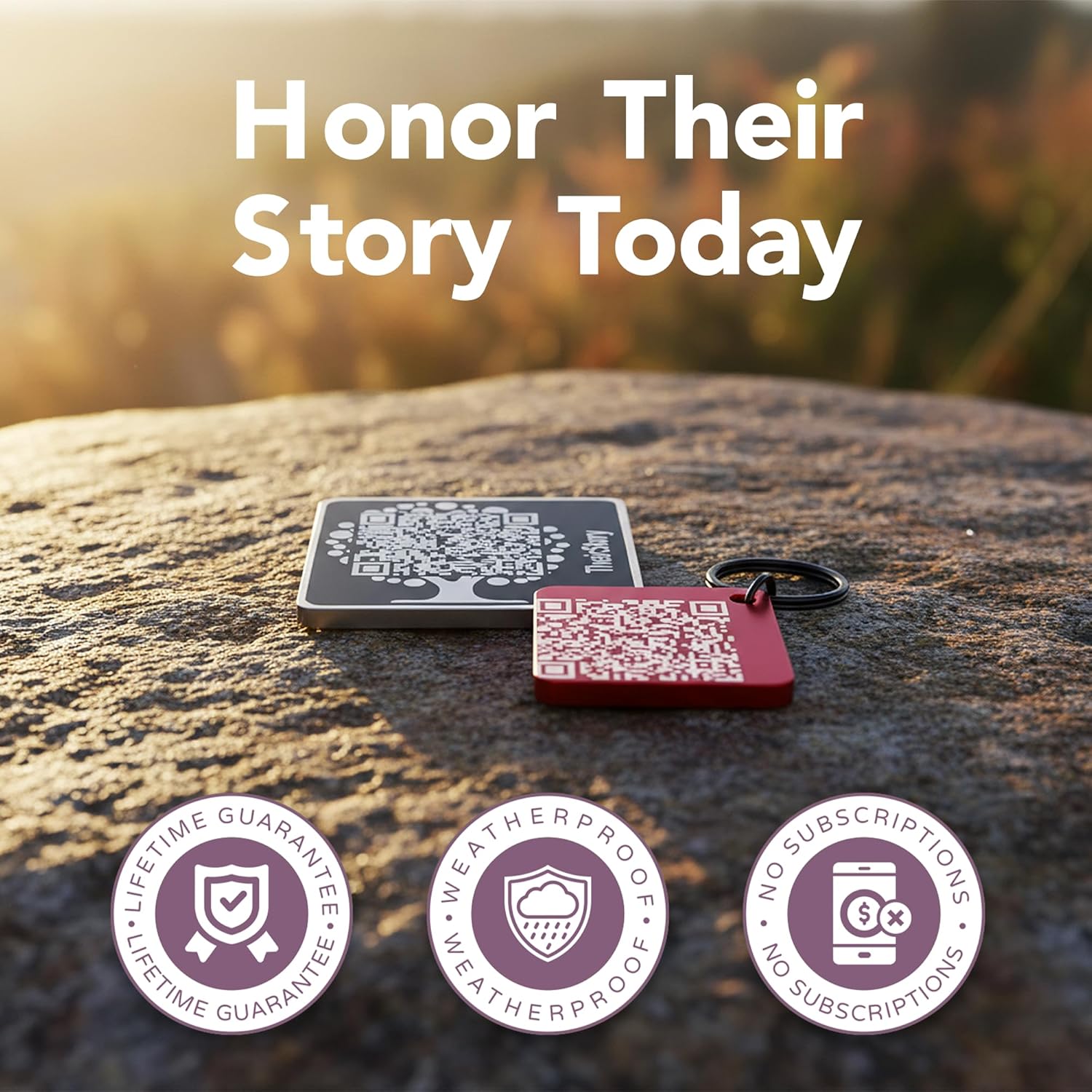 TheirStory Matters Gravestone QR Code Memorial Plaque, Adhesive-Back Headstone and Grave Marker Sign, Links to Personalized Memorial Webpage, Cemetery Tribute for Loved One, Scan with Smartphone