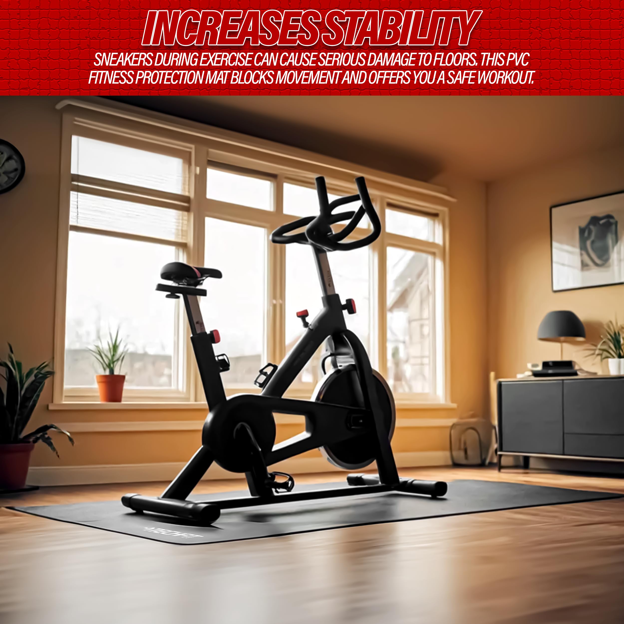 TechFit Esterilla Fitness Antideslizante Gruesa para Bicicleta Estática, Máquina Spinning, Cinta de Correr para Fitness, Esteras de Ejercicio en PVC Protectores de Suelo — view 6