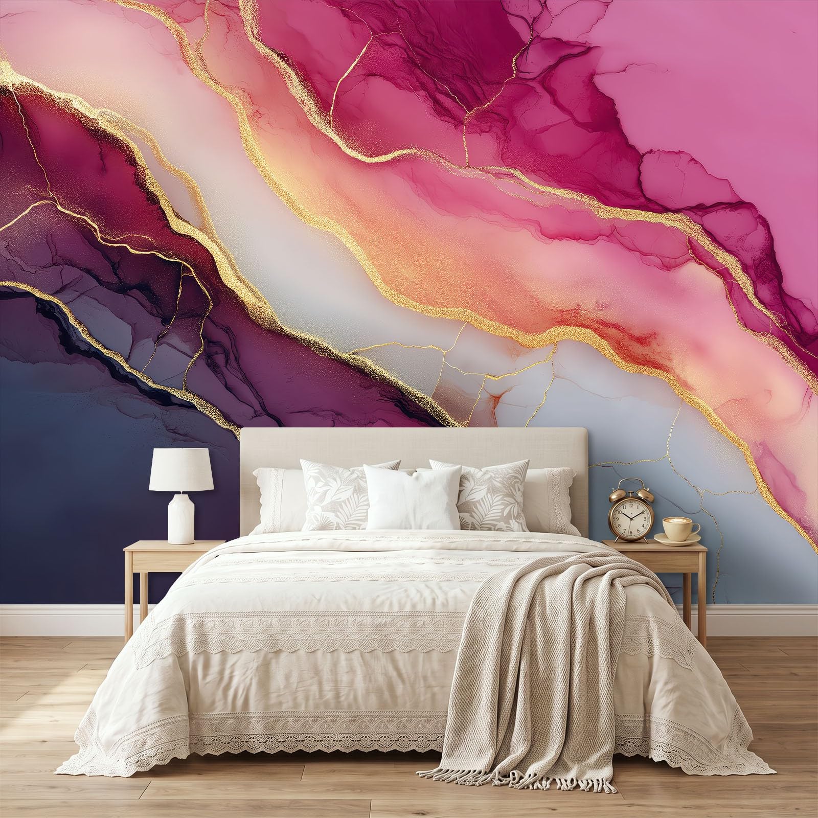 Générique Panoramiczna tapeta 500 x 280 cm abstrakcyjny marmur płyn fale włóknina XXL fototapeta dekoracja ścienna gobelin salon sypialnia - tapeta Trompe l'eil efekt 3D, różowo-fioletowy