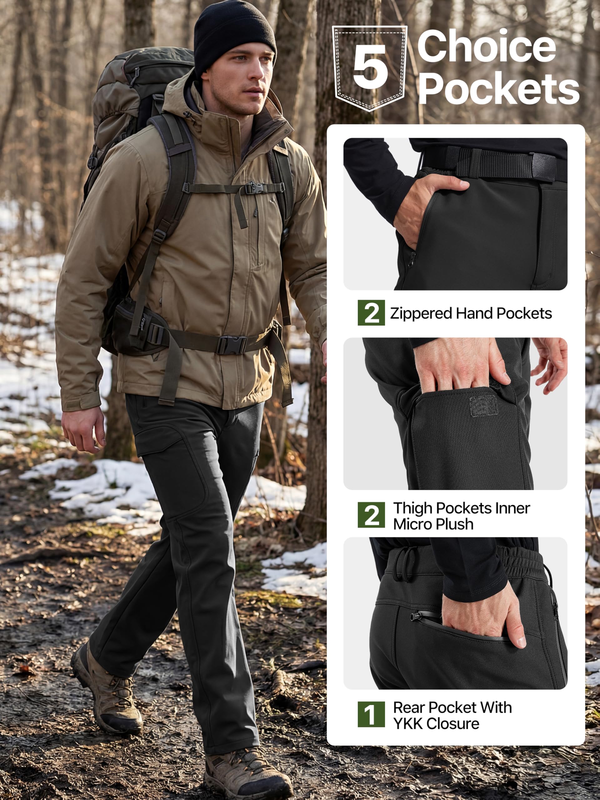 FREE SOLDIER Pantaloni da Lavoro Uomo Pantaloni Sci Termici Pantaloni Trekking Impermeabile Invernali Pantaloni da Caccia Militari Tattici Pantaloni da Neve Softshell Foderati in Pile