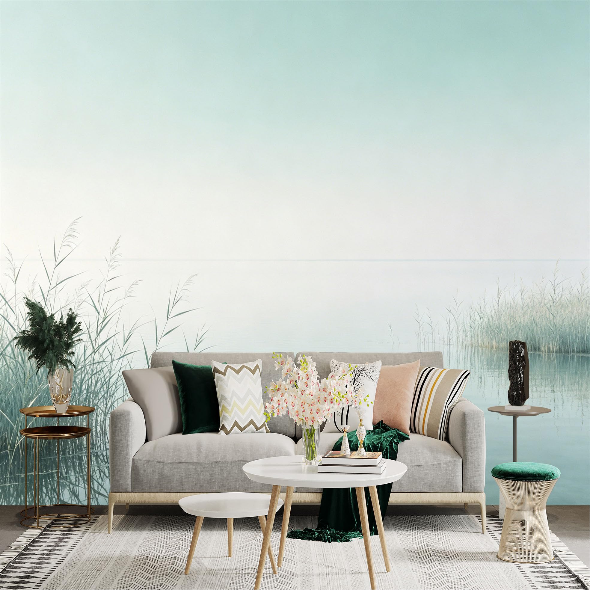 Lnzczhyre Dbh260521337 Custom Size Wall Sticker Mural， Serene Lake Scene， Minimalist Foggy Waterfront， Calm Nordic Landscape， Soft Pastel Horizon， For Wall Decoration， Peelandstick Wall Decals.