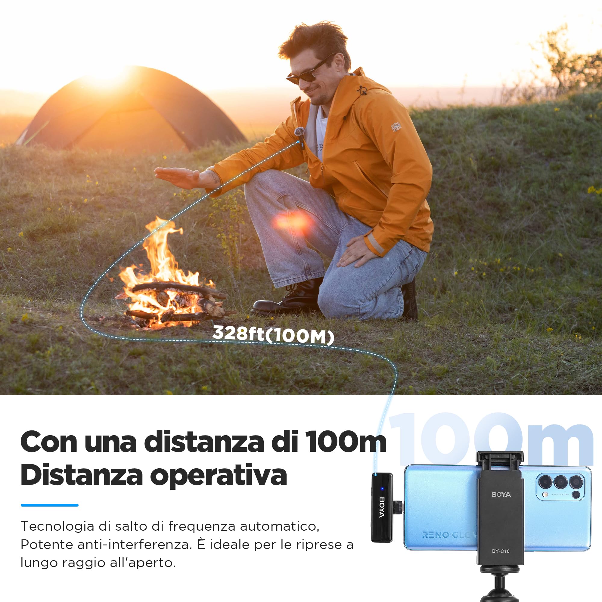 BOYA Wireless Lavalier Microfono, BOYALINK A1 Mini Lapel Microfono per iPhone Android Fotocamera PC Laptop Registrazione video, Vlog, Podcast Live Stream Intervista (TX + RX)