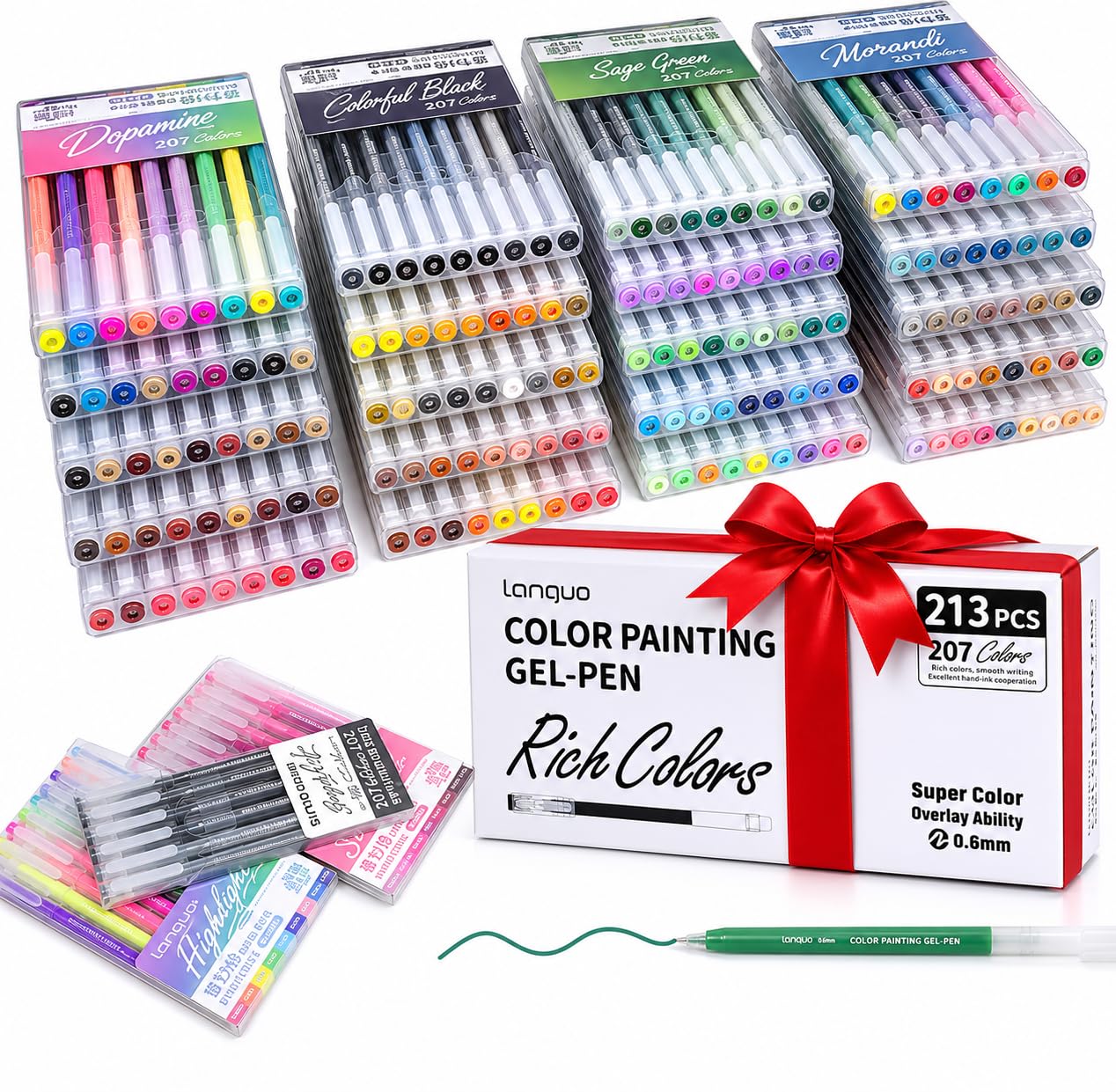 Languo - Lot de 213 Stylos Gel Couleurs - Stylo Gel pour Dessin, Coloriage, Griffonnage, Artisanat, Scrapbooking, journaling, loisirs créatifs