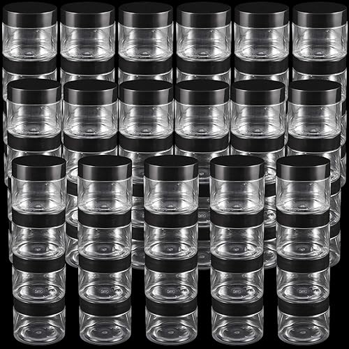 Miniatura 1 de Paquete de 68 tarros de plástico de 2 onzas con tapas, recipientes redondos transparentes para limo, recipientes cosméticos recargables para viajes,