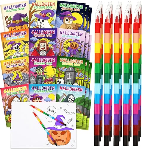 72 piezas de libros para colorear de Halloween a granel para niños, incluye 36 páginas para colorear de Halloween con 36 crayones para regalos de