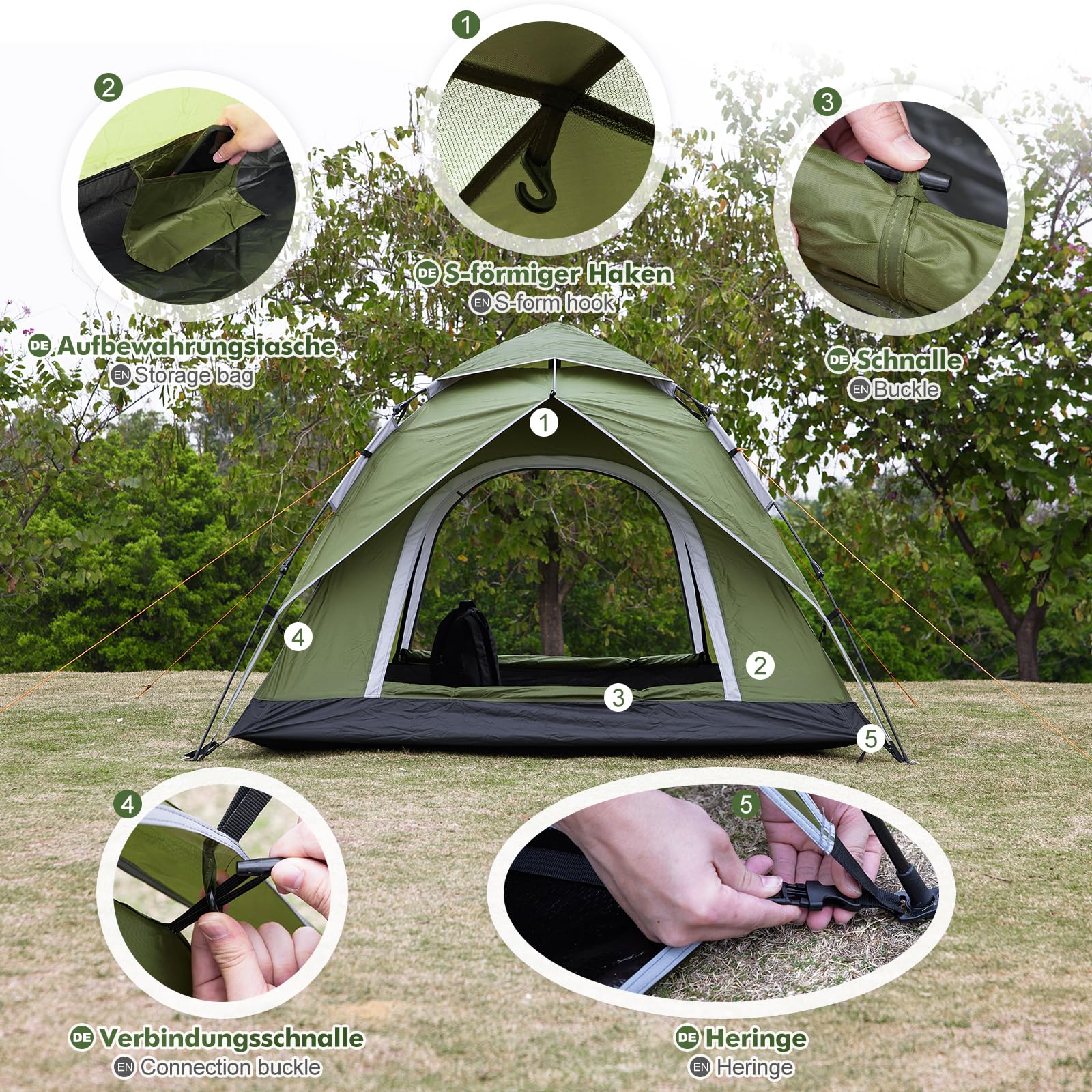 Yorbay Tenda da campeggio 2 in 1 per 2-4 persone, impermeabile, a doppia parete, protezione UV, per famiglia, trekking, attività all'aperto, festival