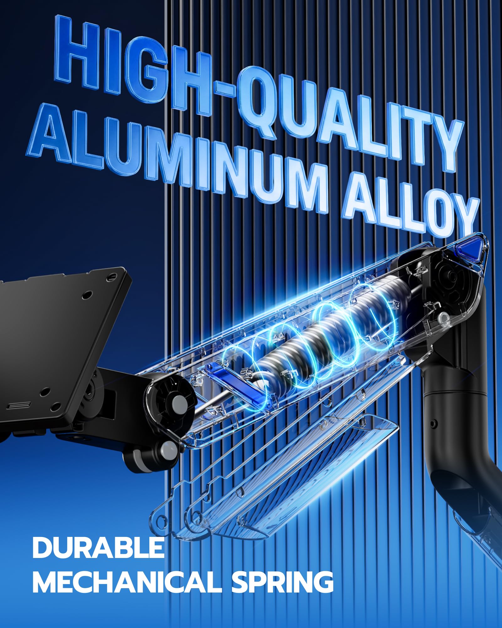 ARES WING Supporto per monitor piatto da 17"-49",Nero | Braccio per monitor con molla a gas, supporto regolabile per schermi fino a 20 kg, attacco VESA 75/100 mm
