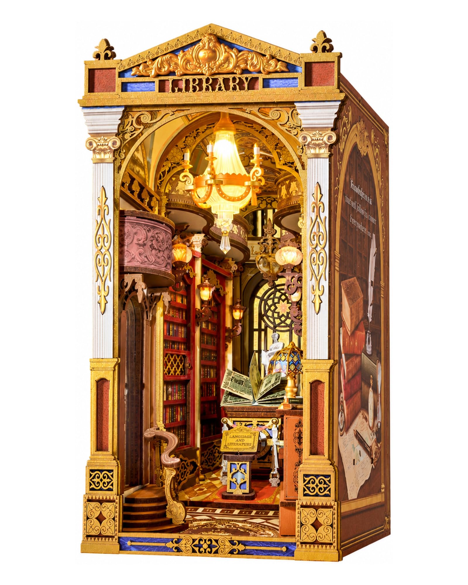 Rolife Book Nook Library of Wonders, Puzzle 3D en Bois, Kit de Maison Miniature DIY, Serre-Livres pour Décoration d'Étagère, Cadeau Créatif de Noël et d'anniversaire pour Adultes et Adolescents