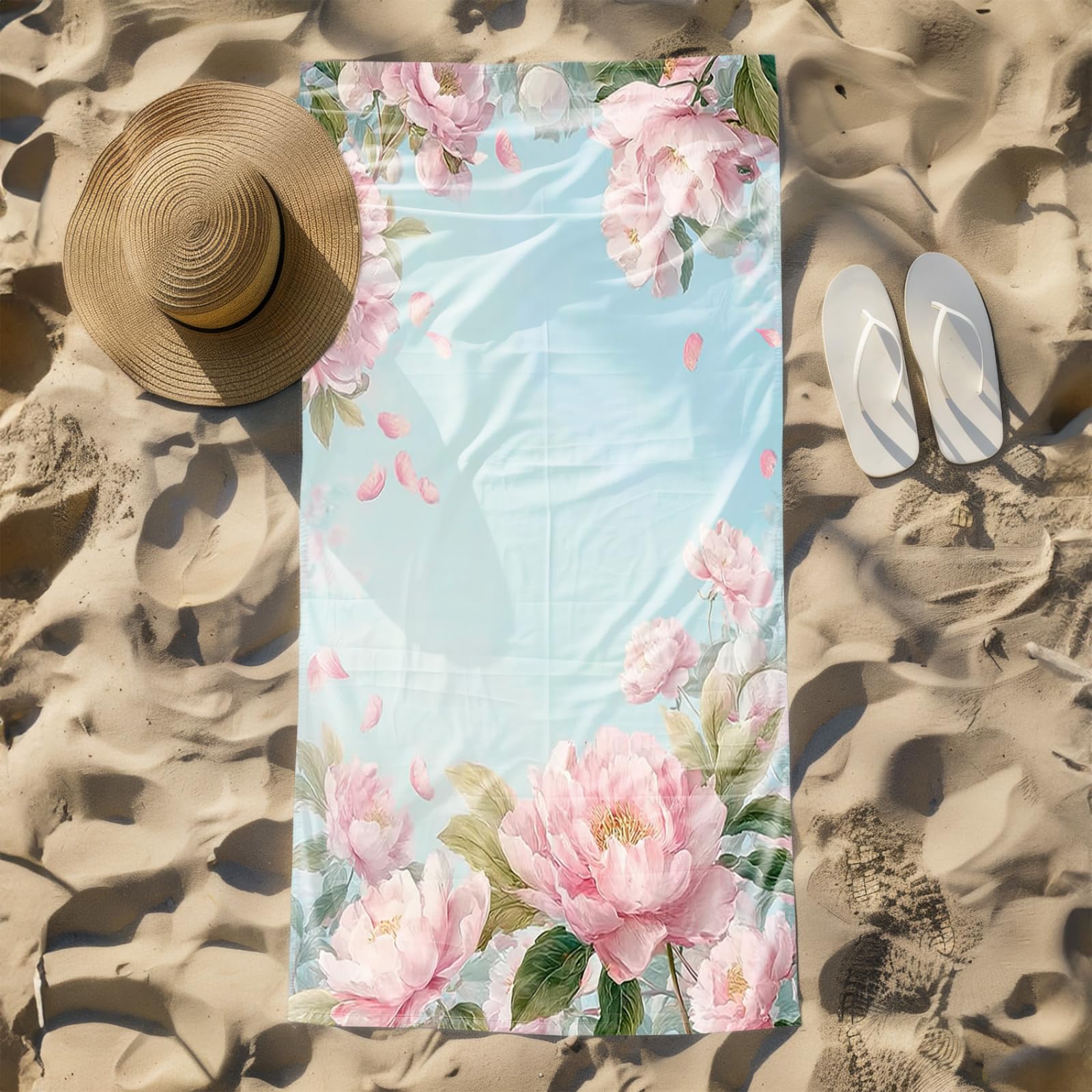 Genérico Toalla Playa Grande Flor Rosa Cielo Azul Microfibra Secado Rápido Oversize Toalla Sin Arena Súper Ligera Piscina Camping Picnic Yoga Gimnasio Y Deportes Viaje