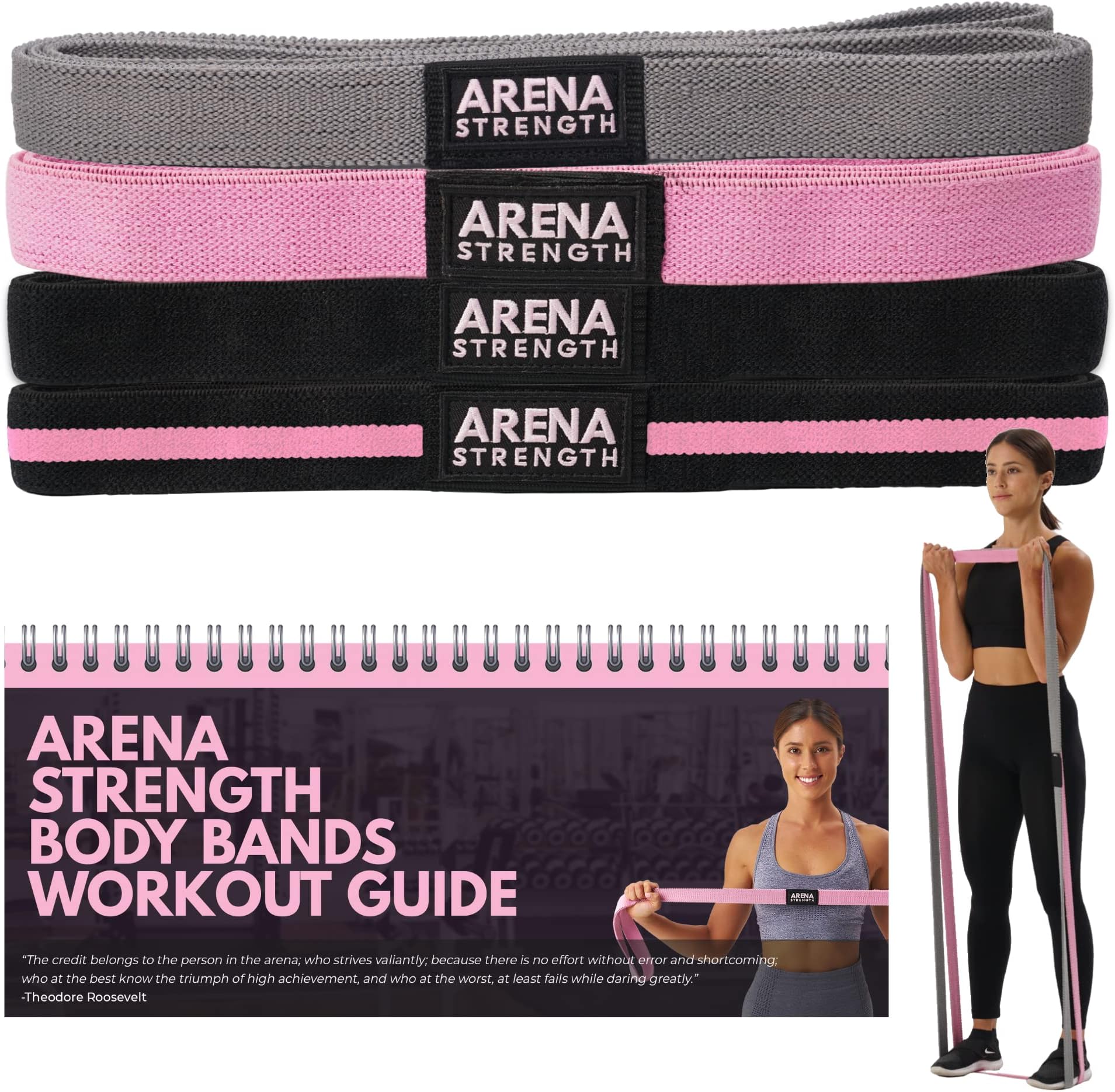 Long Fabric Resistance Bands Set with Workout Guide - Long Loop Resistance Band Set | Cloth Exercise Bands for Women | Pull Up Bands | Fabric Stretch Bands | Home Workout Bands Kit