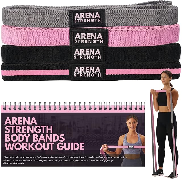 Arena Strength Long Fabric Resistance Bands Set with Workout Guide - Long Loop Resistance Band Set | Cloth Exercise Bands for Women | Pull Up Bands | Fabric Stretch Bands | Home Workout Bands Kit