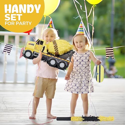 Miniatura 5 de Paquete de piñata de camión de cemento 3D con una venda y murciélago (17 x 9.2 x 6 pulgadas), piñata de construcción para fiestas de cumpleaños de