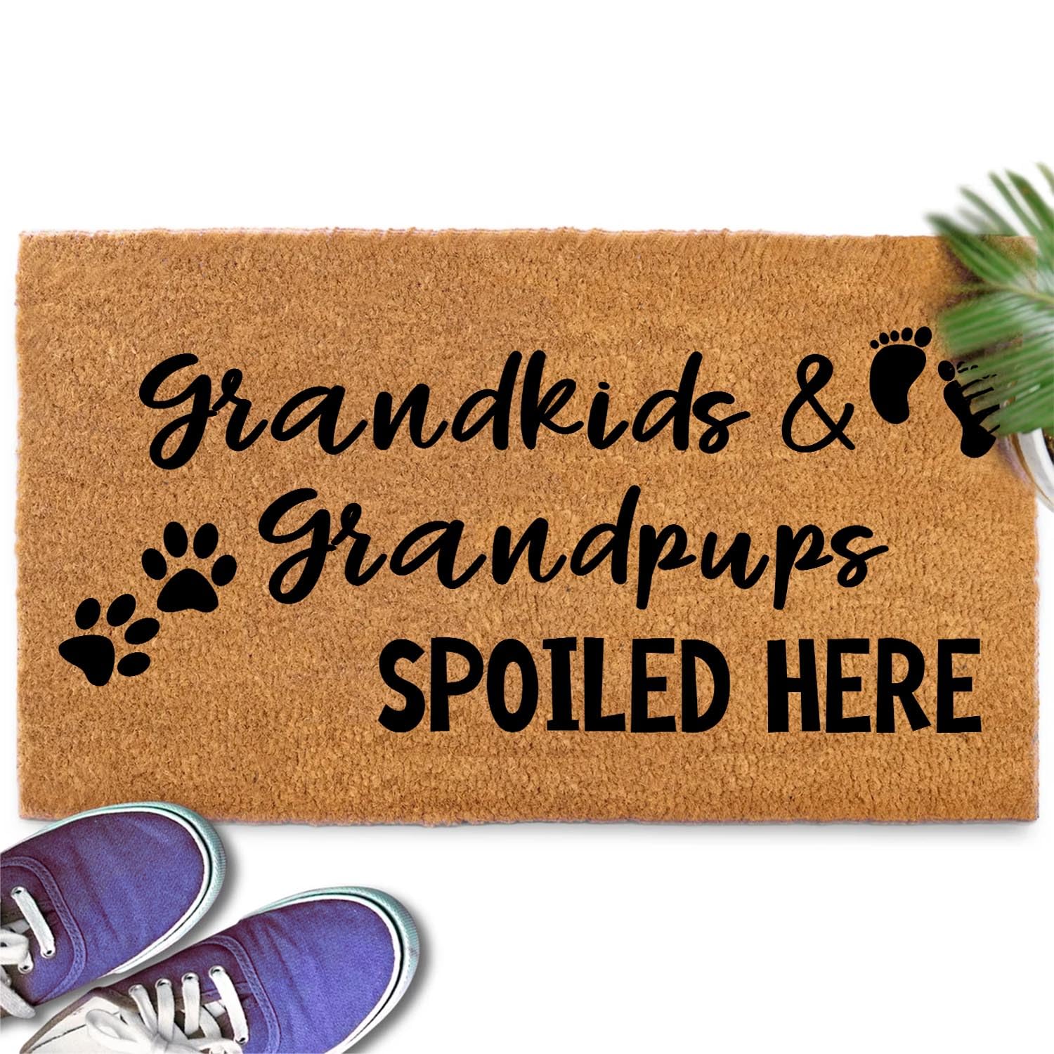 Funny Coir Doormat Grandkids And Grandpups Spoiled Here Dog Lover Welcome Front Porch Decor Mat For The Entrance Way Rugs with Heavy-Duty Backing Non