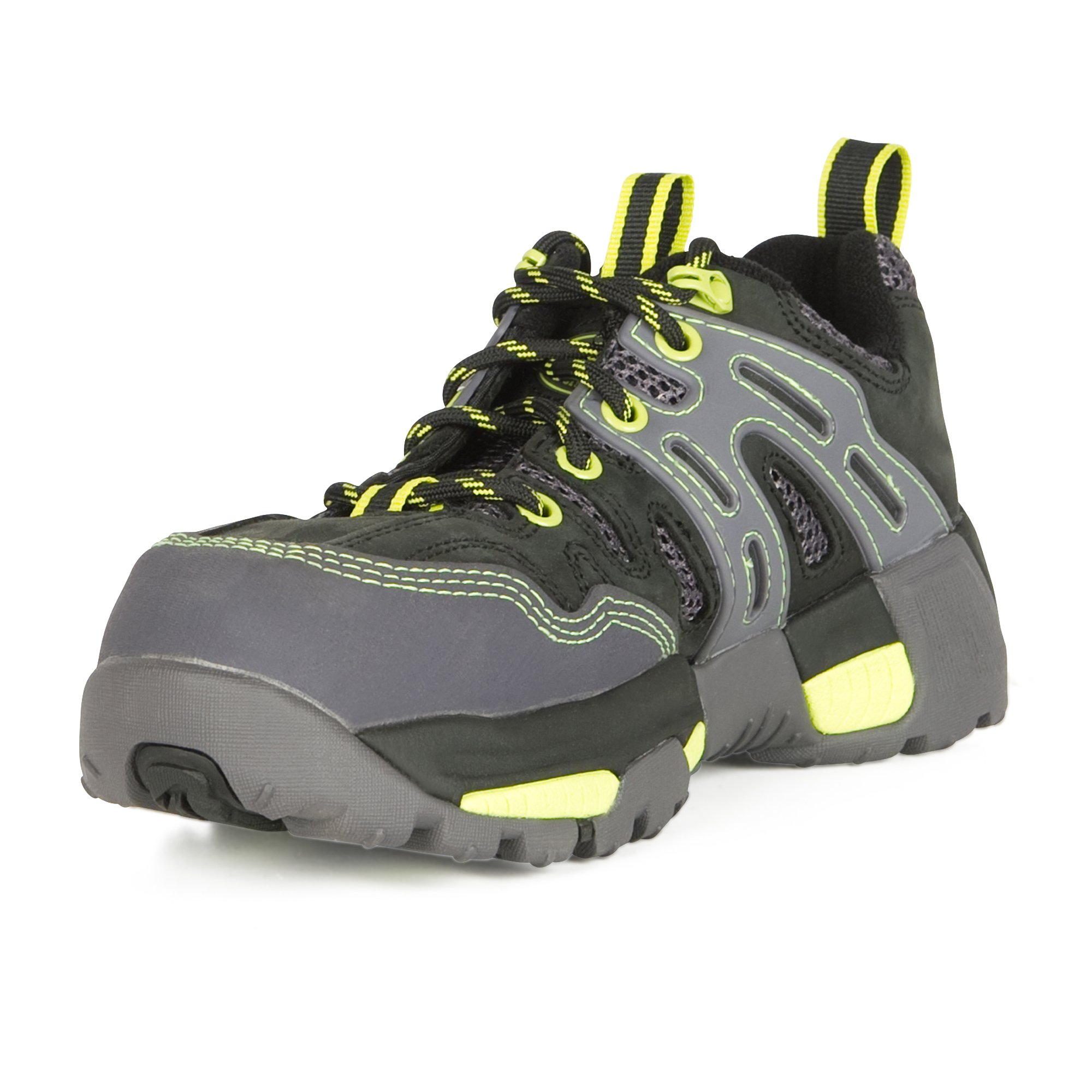 Oliver 3.5" Leather & Mesh Women's Steel Toe Sneakers, Black & Green (OL21111)