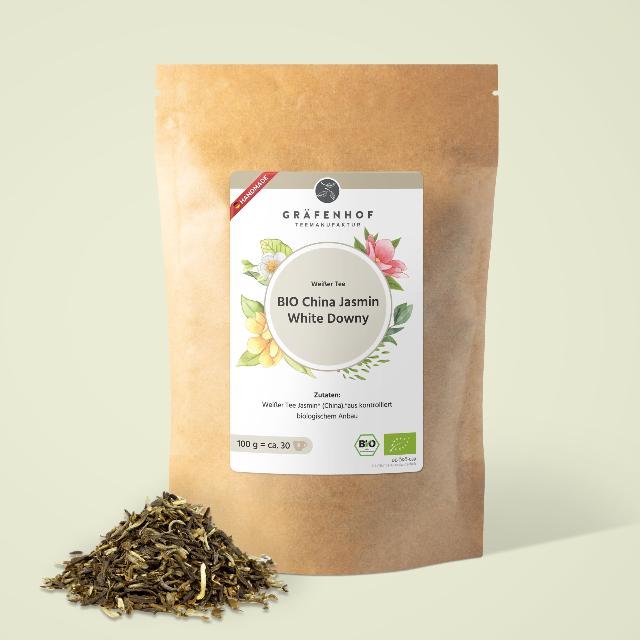Gräfenhof Jasmin White Downy Weißer Tee Bio, 300g (3x 100g) loser Tee aus 100% Weißer Tee Jasmin, mit natürlichem Koffein, ohne künstliche Zusatzstoffe, Premium Qualität, in DE abgefüllt