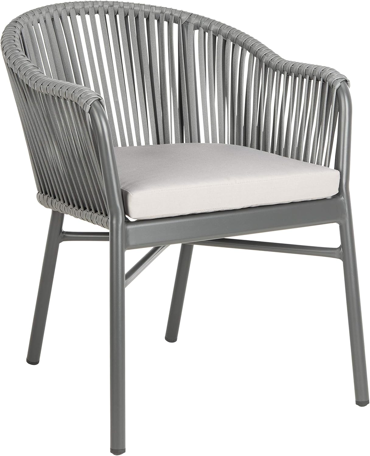 Gray Rope and Wicker Dining Arm Chair with Cushions