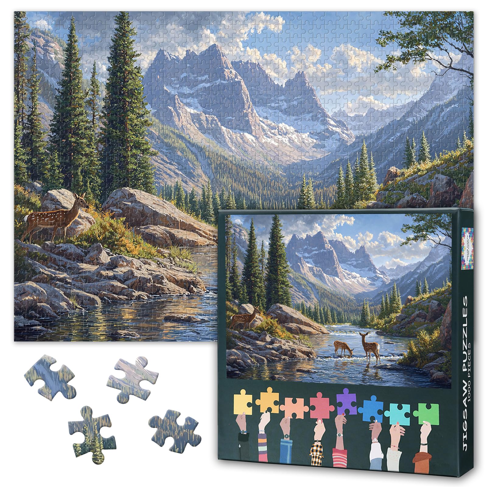 Jigsaw Puzzles for Adults 1000 Piece Forest and Deer - Challenging Puzzle Mountain Landscape Art, 27.5x19.7 Inch Family Educational Game & Unique Living Room Decor Gift (Animals Series) โ image 1