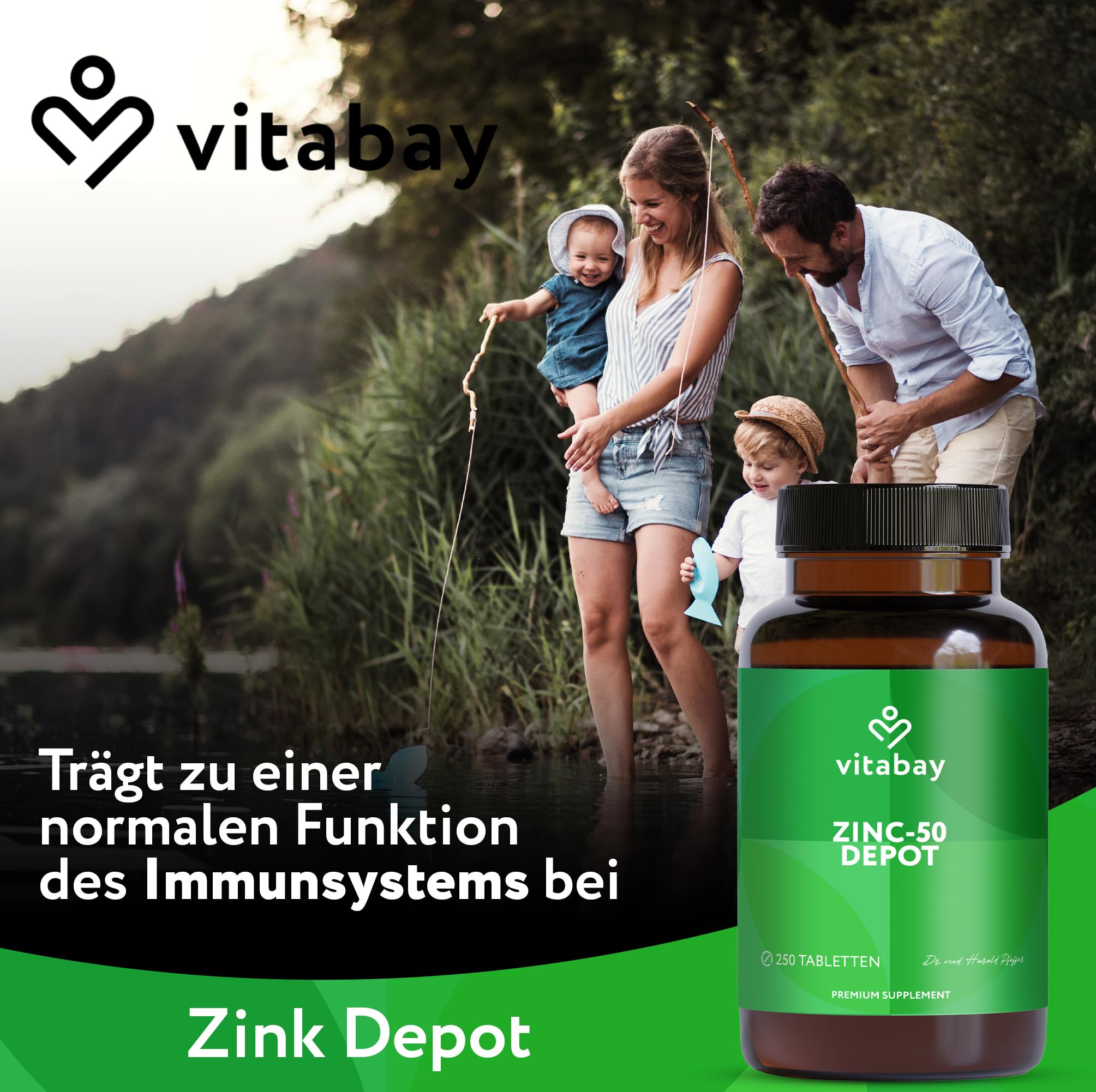 Vitabay Zink 50 mg hochdosiert – 250 teilbare Tabletten – Zinkgluconat für Immunsystem, Haut, Haare & Nägel – vegan & laborgeprüft in Deutschland – Vorrat für 16 Monate
