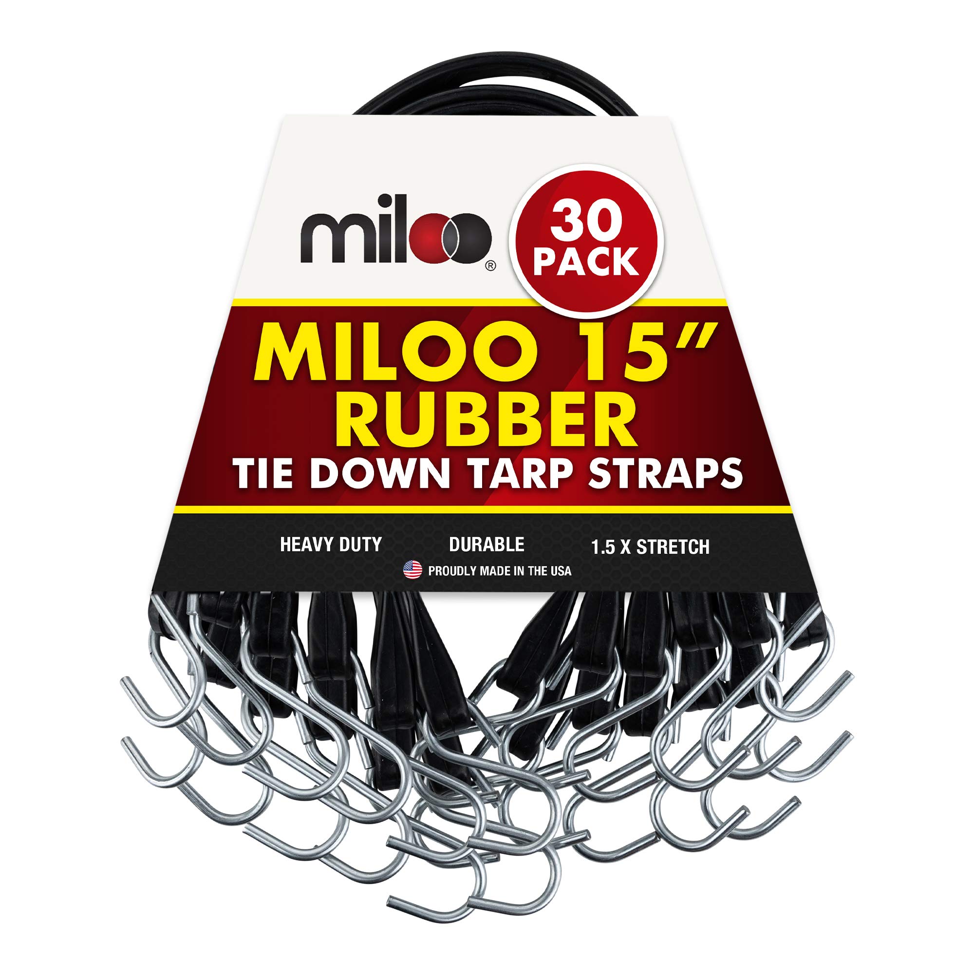 Buy 30 Pack Rubber Bungee Cords Made in USA 15" Long EPDM with Crimped