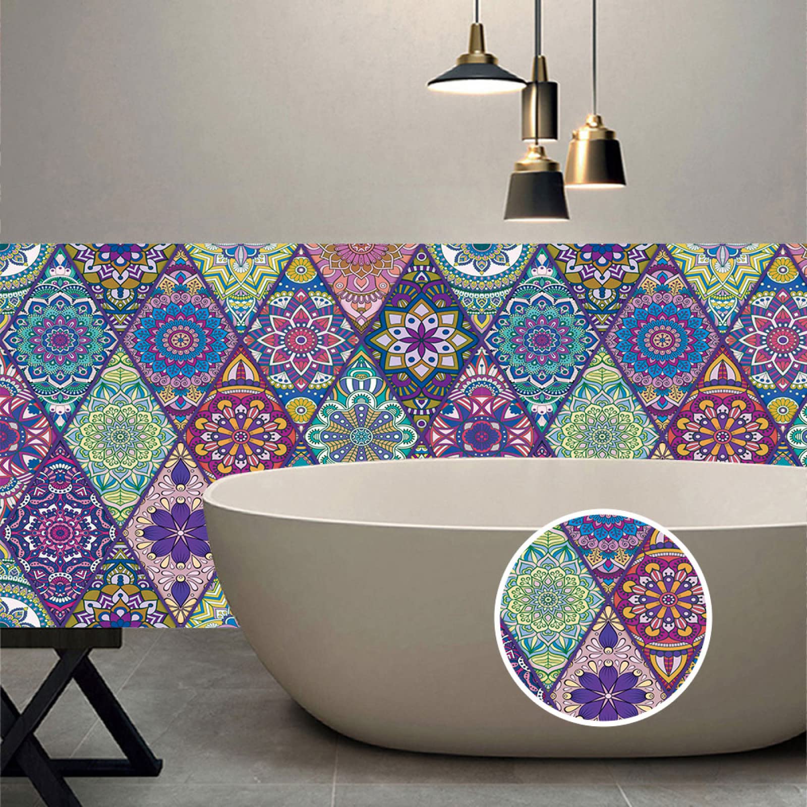 LMYSXAOZ Kitchen Tile Stickers 20x10cm Purple Mandala Stick on Tiles for Bathroom Wall Backsplash Self-Adhesive Vinyl Home Decoration （1 Pieces）