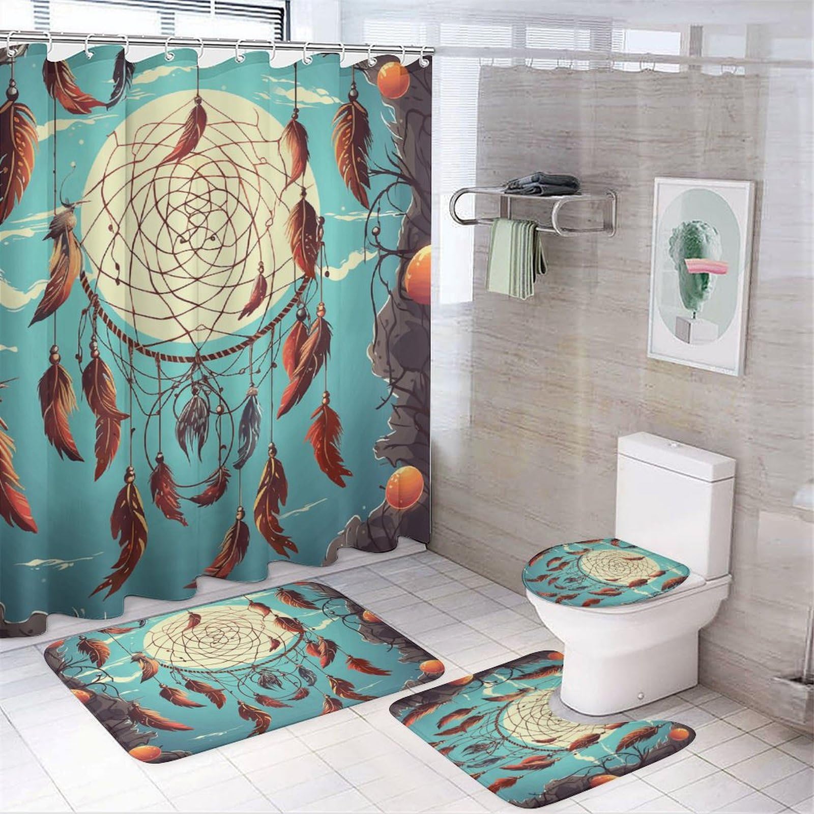 Rideau de douche et tapis de bain assortis pour rénover une salle de bain