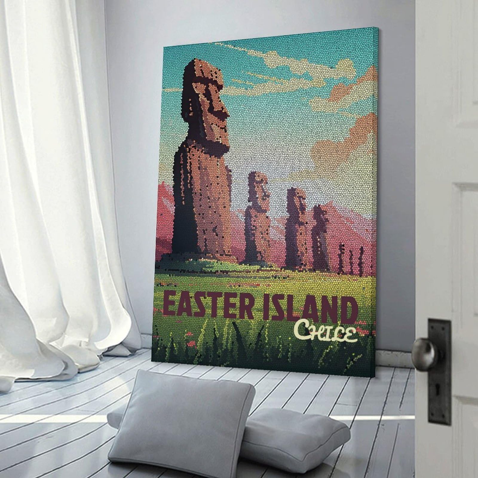 Junmoney Easter Island Chile Mosaic Art Canvas Wall Art, 24x36inch(60x90cm), for Living Room, Bedroom, Office Or Hallway, Versatile Wall Decor for Many Rooms