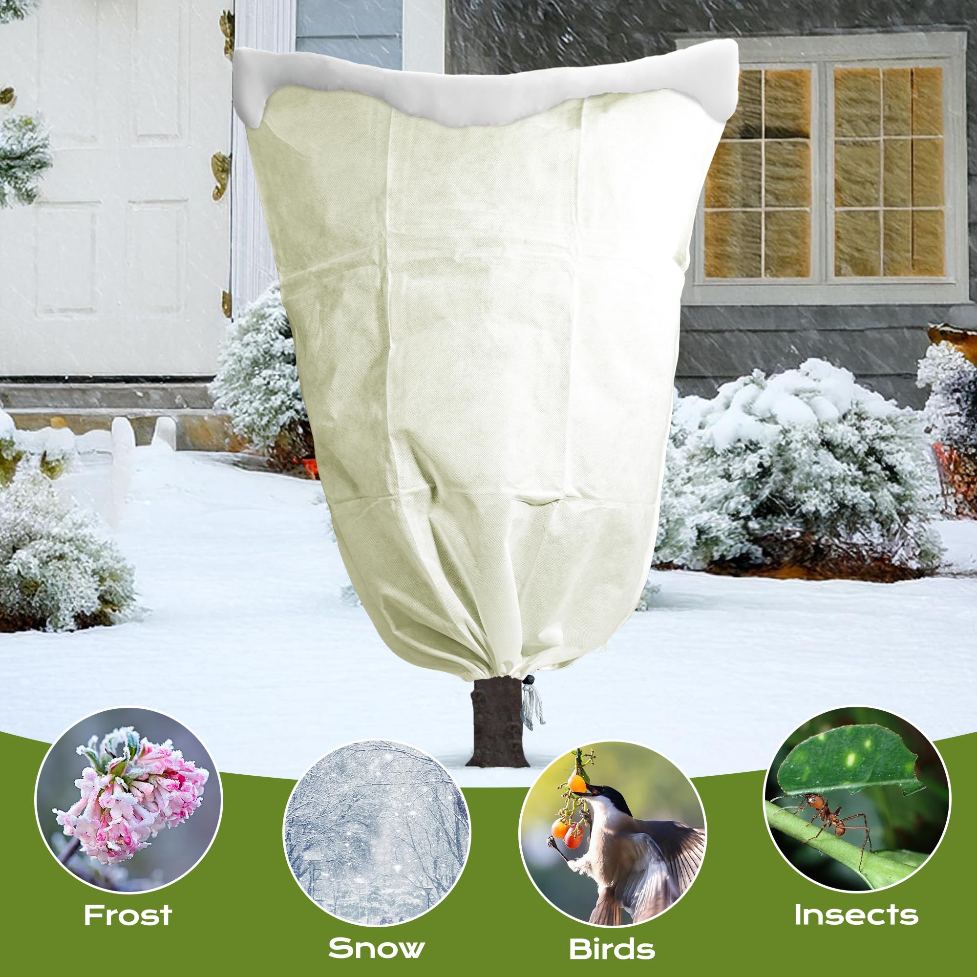 Pack de 4 Voile Hivernage Plante Exterieur, Respirable 70 g/m², Voile d Hivernage pour Plantes Exterieur Fermeture Éclair et Cordon de Serrage, Beige 60x80cm