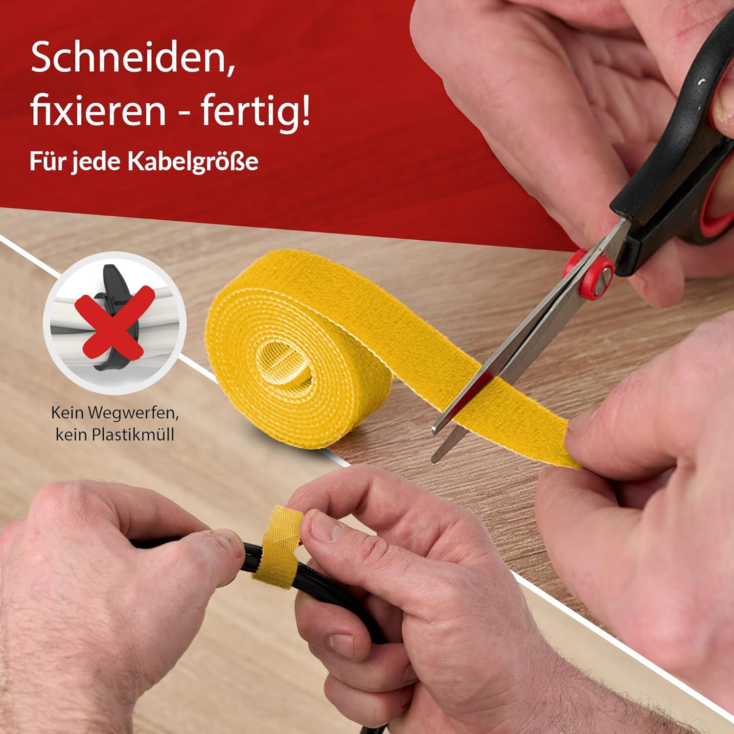 ROLL STRAP – Double-sided & cuttable hook and loop tape 25m x 16mm yellow – Hook & loop cable ties for management, workshop, DIY & plant ties – Reusable fastener tape roll with strong adhesive